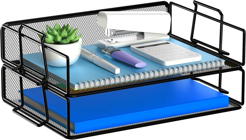 Gawerk 2 Tier Stackable Letter Tray Paper Holder Desk Organizer for Home Office School, Black - Image 1